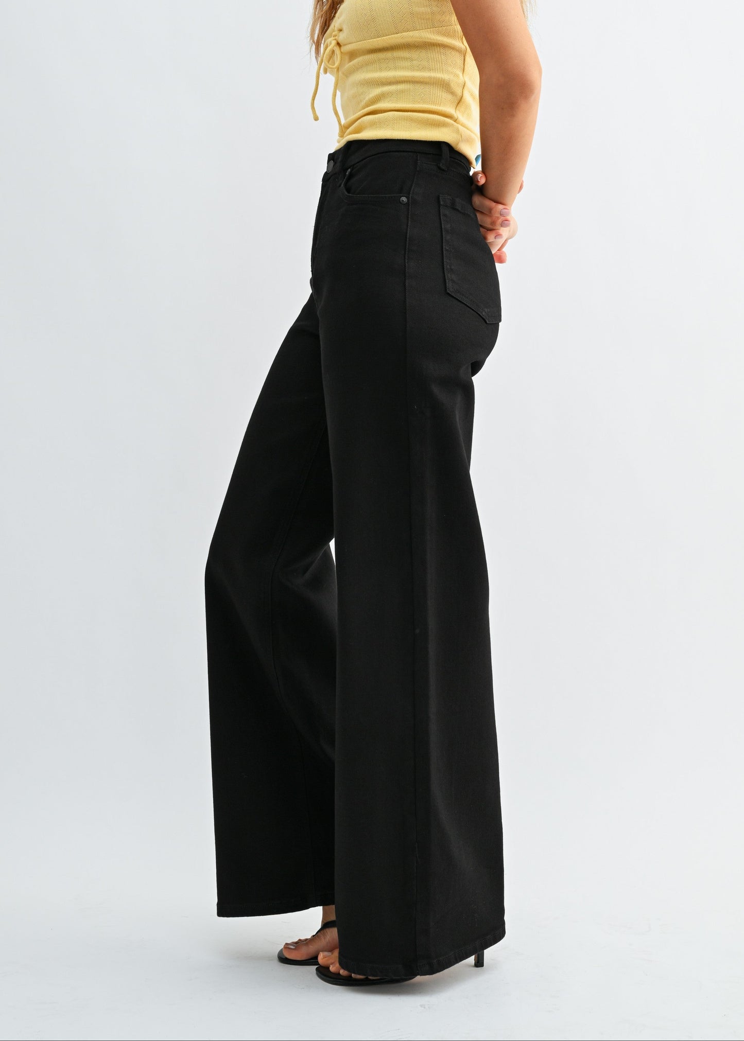 BLACK PALAZZO WIDE-LEG JEANS