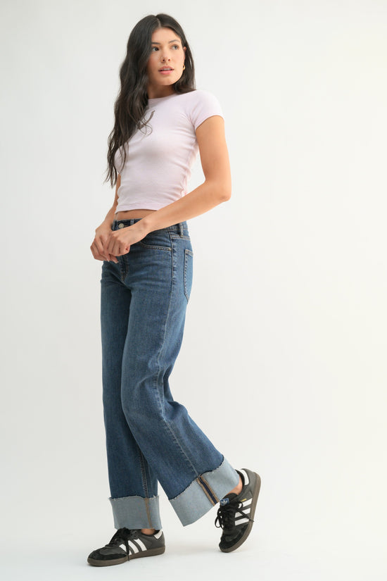 JUST BLACK DENIM CUFFED WIDE ANKLE – VINTAGE DARK DENIM