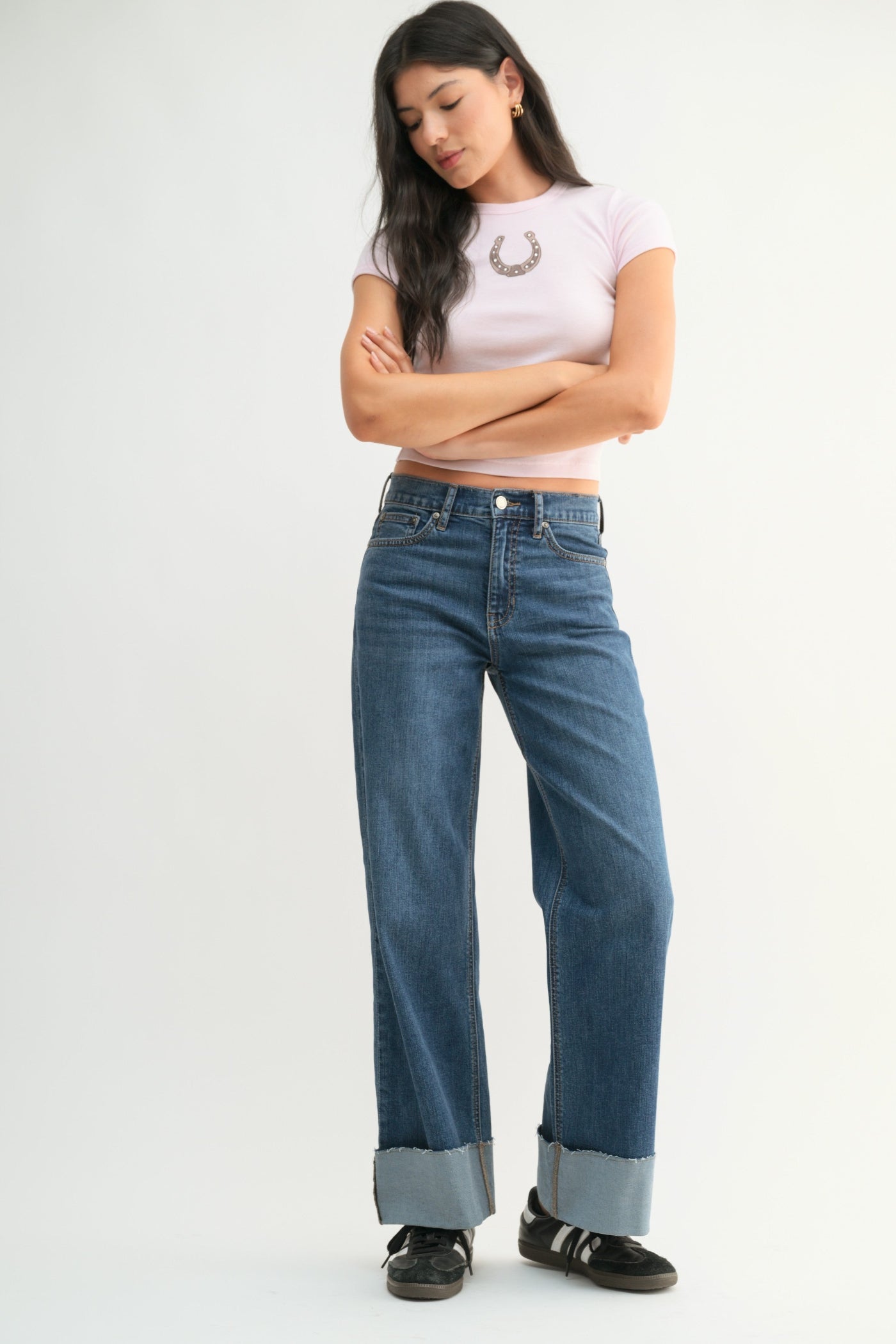 JUST BLACK DENIM CUFFED WIDE ANKLE – VINTAGE DARK DENIM