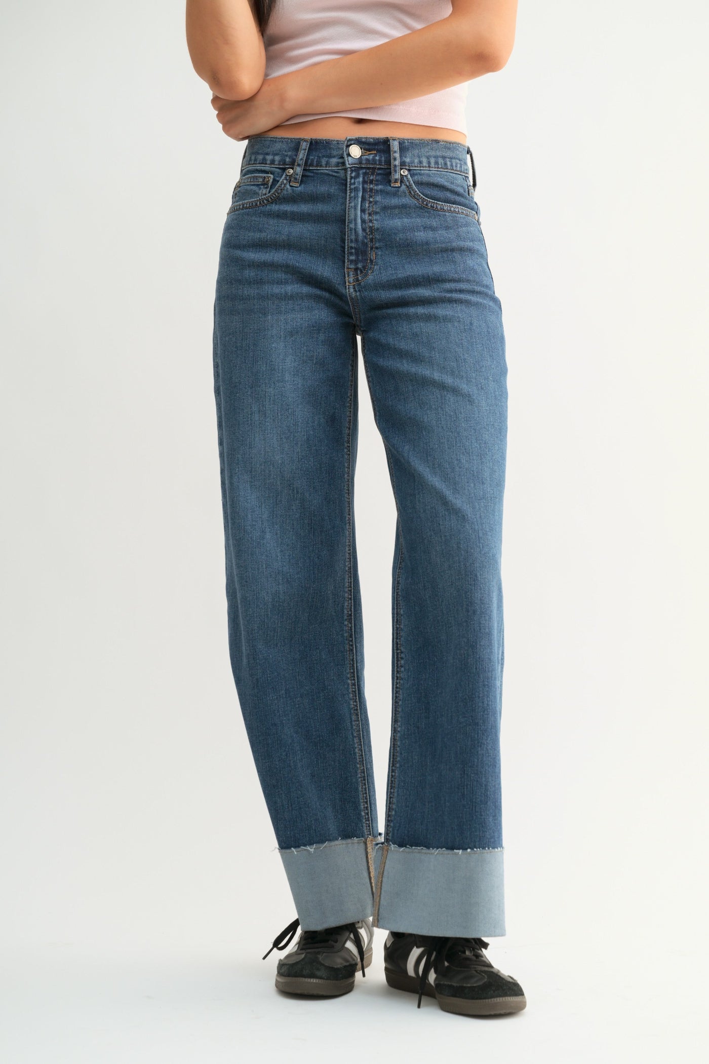 JUST BLACK DENIM CUFFED WIDE ANKLE – VINTAGE DARK DENIM