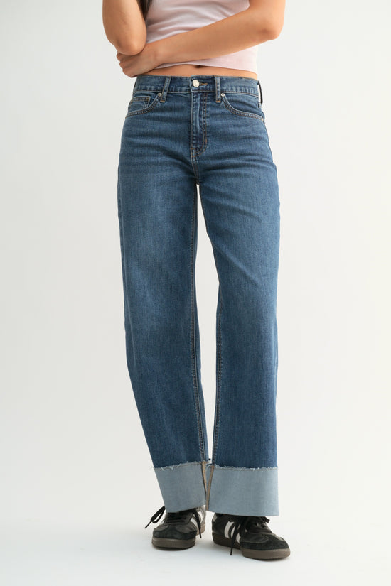 JUST BLACK DENIM CUFFED WIDE ANKLE – VINTAGE DARK DENIM