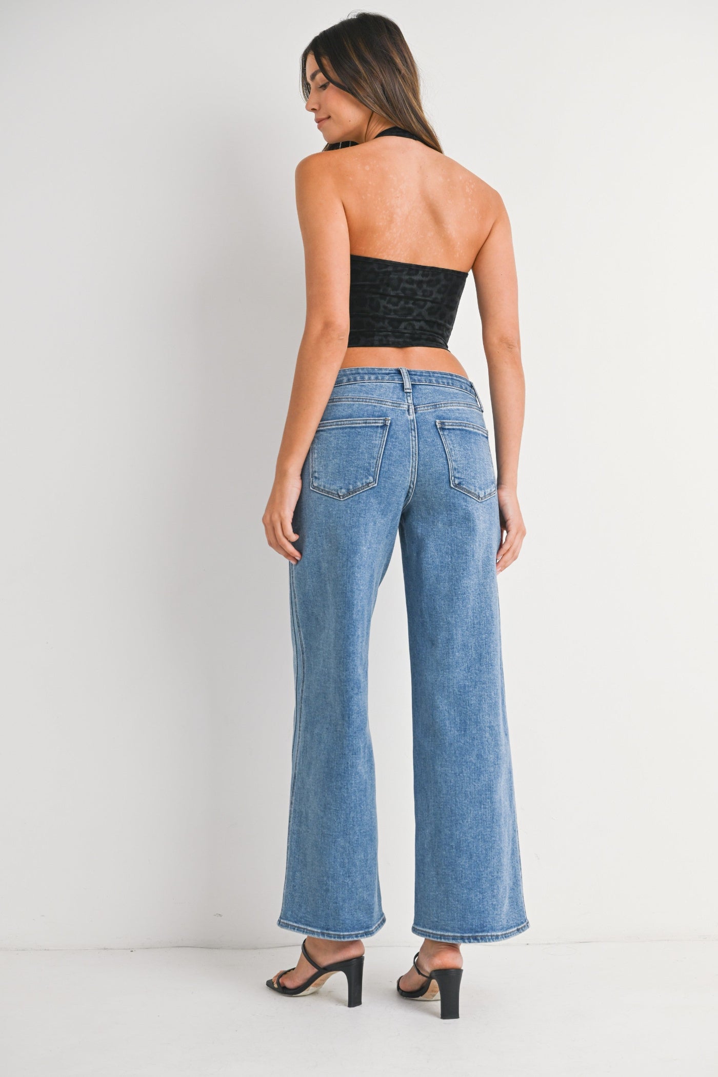 JUST BLACK DENIM SEAMED WIDE LEG JEANS – LOW RISE