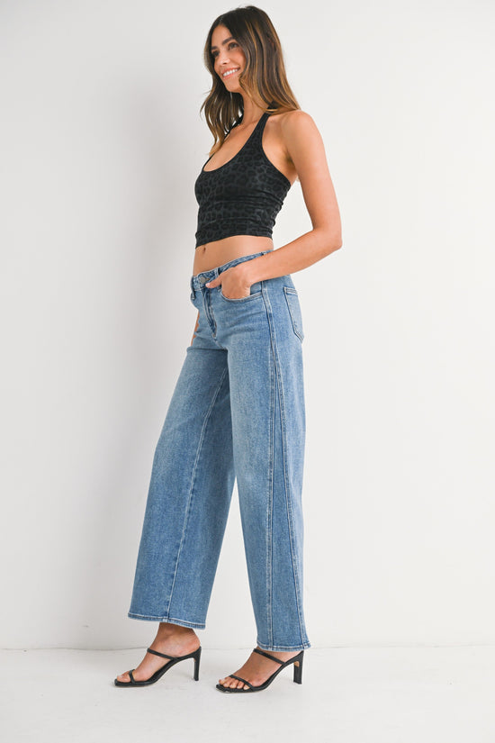JUST BLACK DENIM SEAMED WIDE LEG JEANS – LOW RISE
