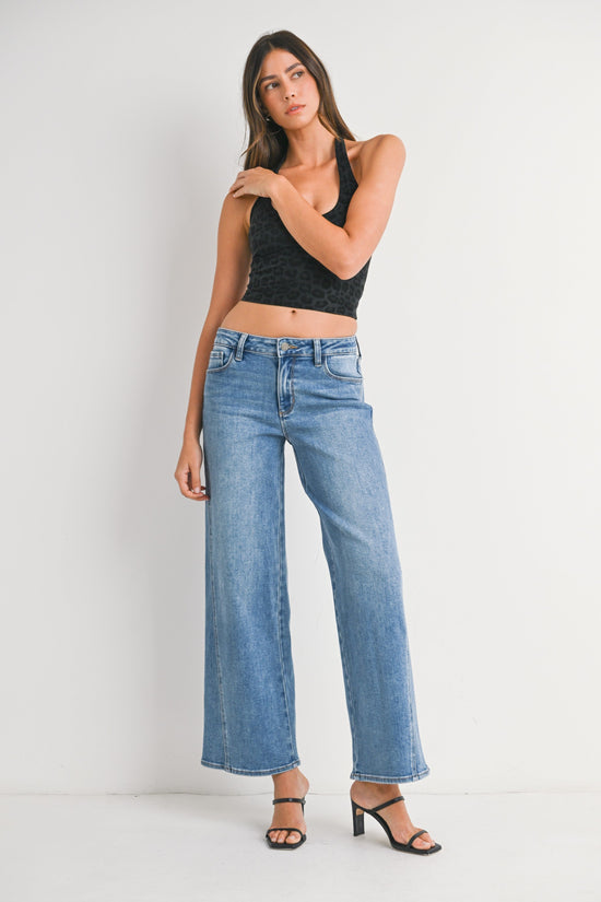 JUST BLACK DENIM SEAMED WIDE LEG JEANS – LOW RISE