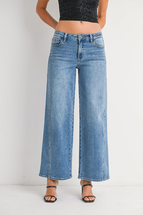 JUST BLACK DENIM SEAMED WIDE LEG JEANS – LOW RISE
