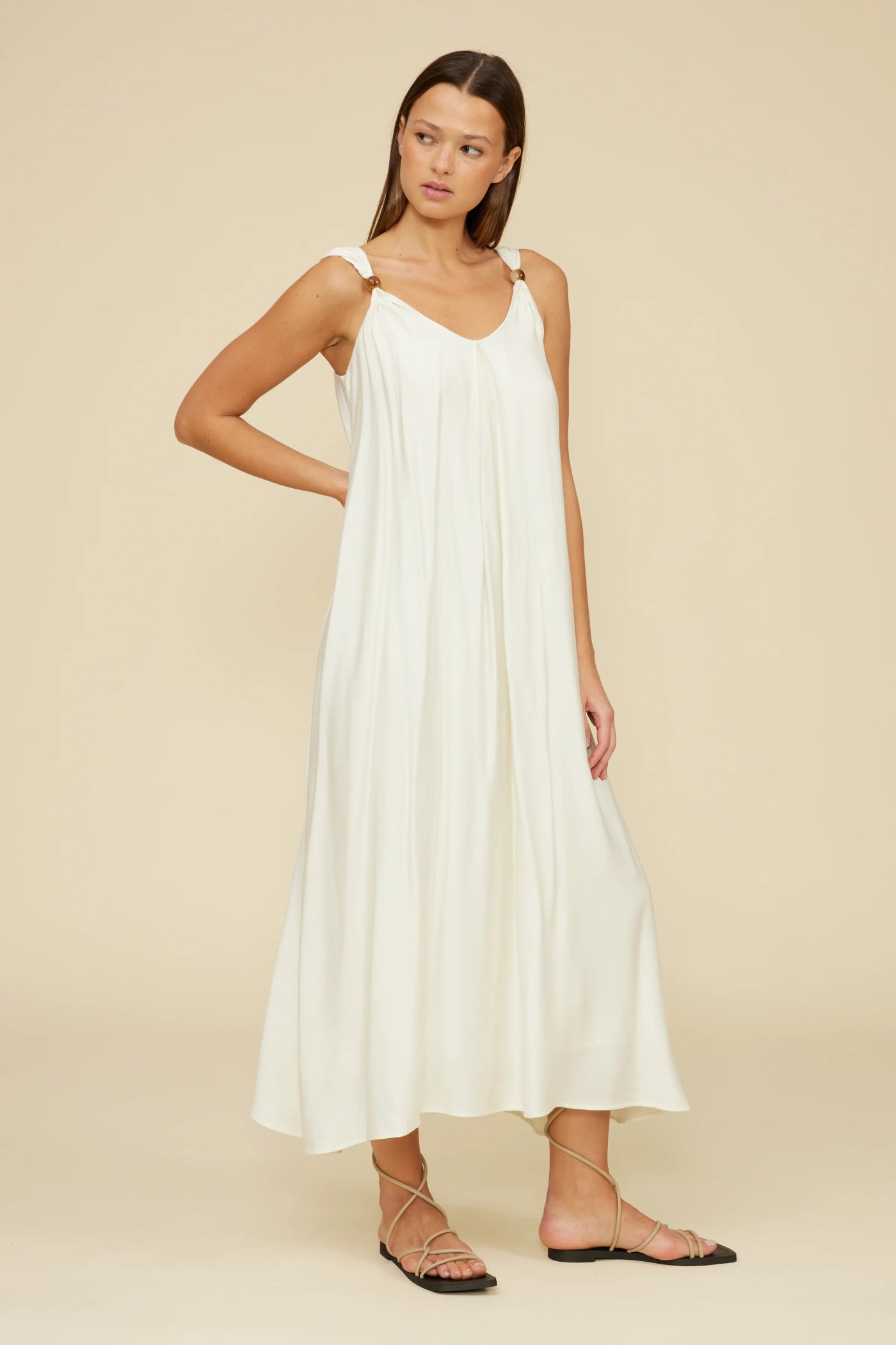 LUCY PARIS SUTTON HALTER MAXI DRESS – IVORY ELEGANCE, BRIDE, WEDDING, WHITE BEACH DRESS, WHITE MAXI DRESS