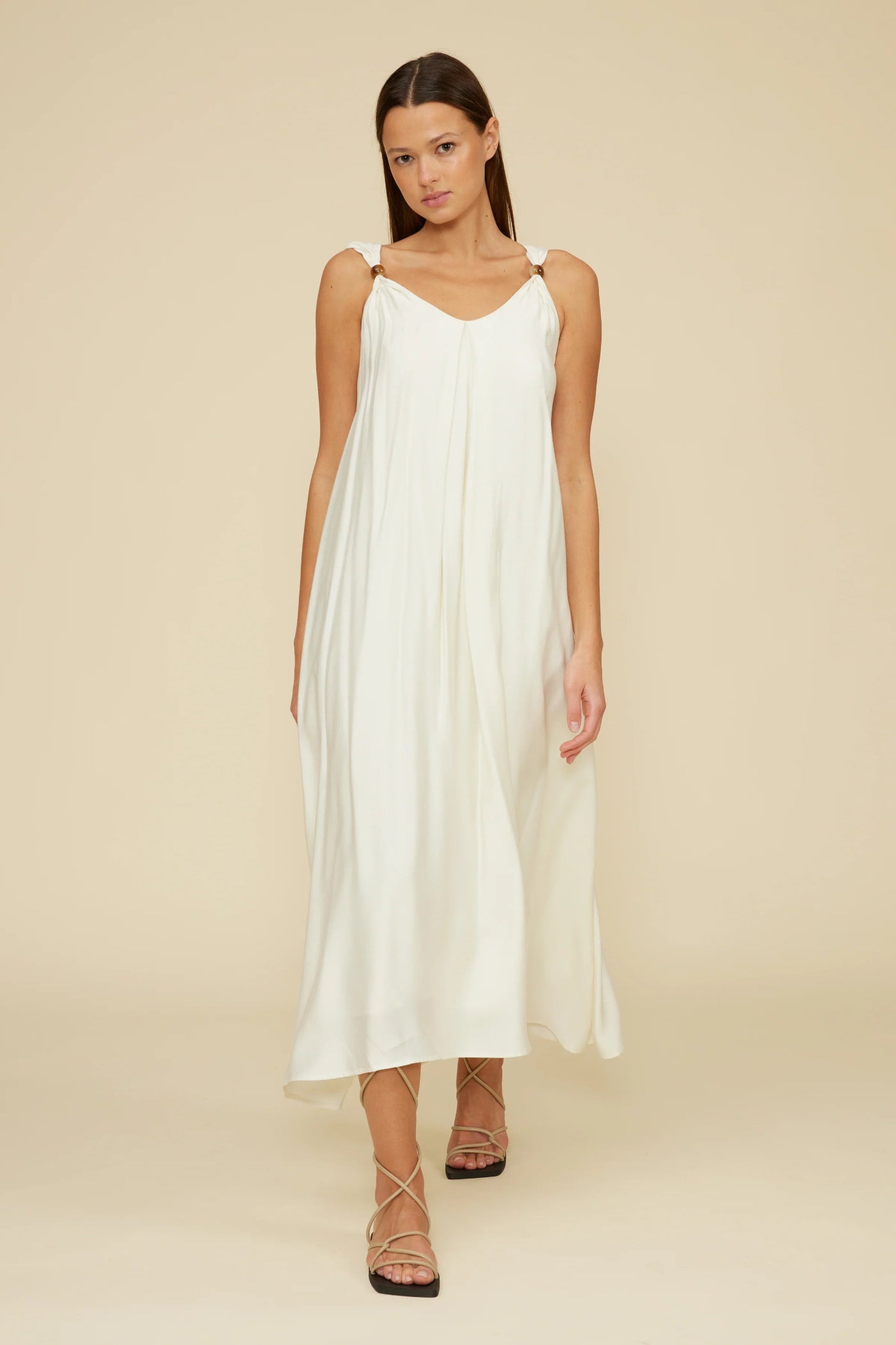 LUCY PARIS SUTTON HALTER MAXI DRESS – IVORY ELEGANCE, BRIDE, WEDDING, WHITE BEACH DRESS, WHITE MAXI DRESS