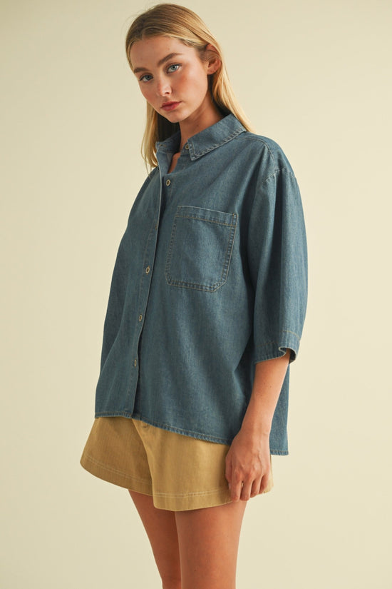 MUSTARD SEED BUTTON UP DENIM SHIRT TOP – WASHED DENIM