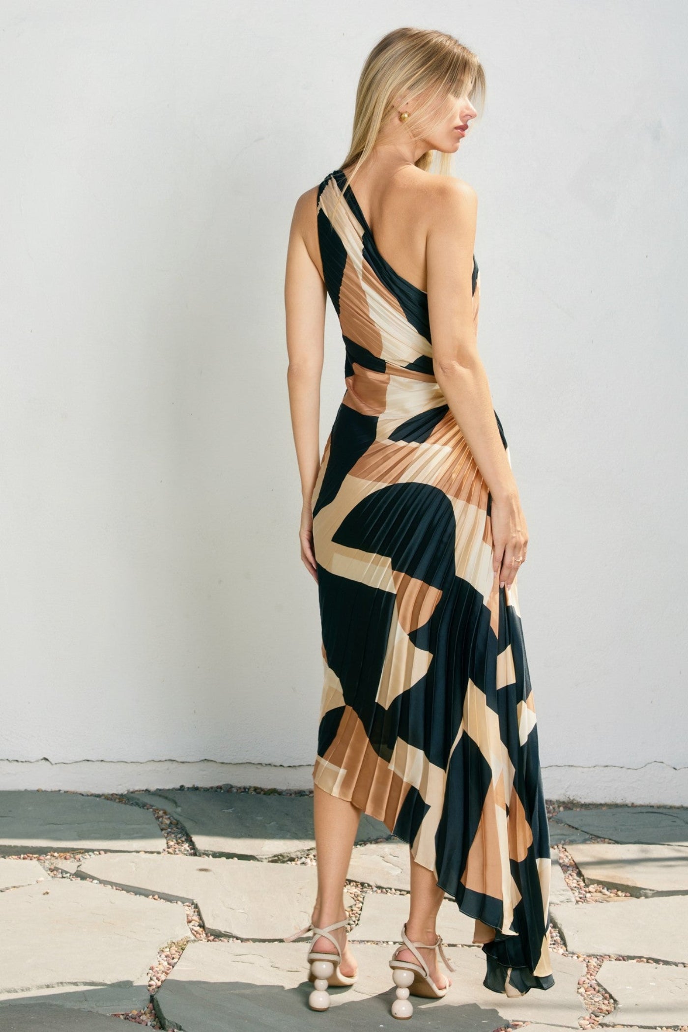 ASYMMETRICAL PLEATED MAXI DRESS