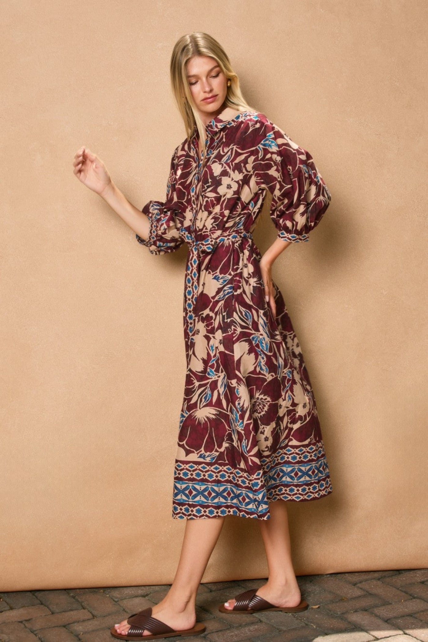 DRESS FORUM LONGLINE FLORAL SHIRT MIDI DRESS