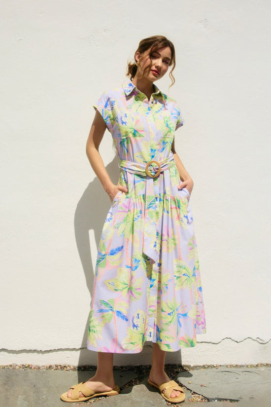 DRESS FORUM FLORAL RADIANCE SASH BELT SHIRT DRESS – A FLORAL SHIRT DRESS WITH A SASH BELT AND ROLL-UP SLEEVES