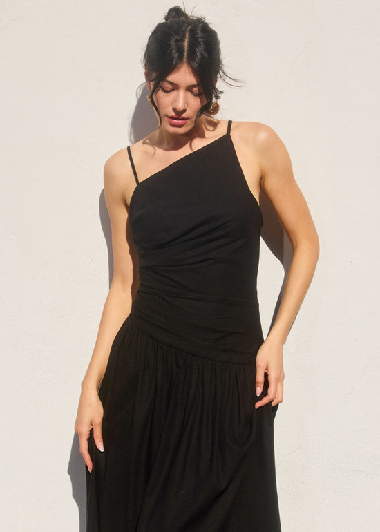 ELLE DROP WAIST RUCHED MAXI DRESS