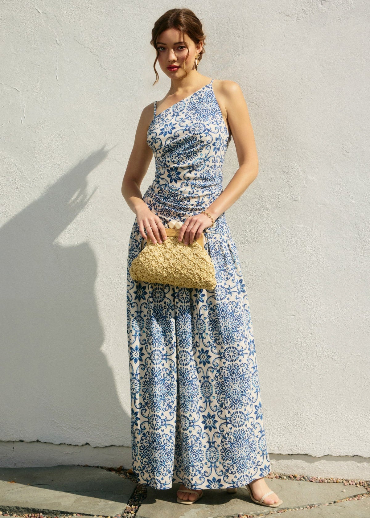 DRESS FORUM AZALEA MOSAIC ONE-SHOULDER MAXI DRESS – A MEDITERRANEAN-INSPIRED MAXI WITH A CINCHED WAIST AND FLOWY SILHOUETTE