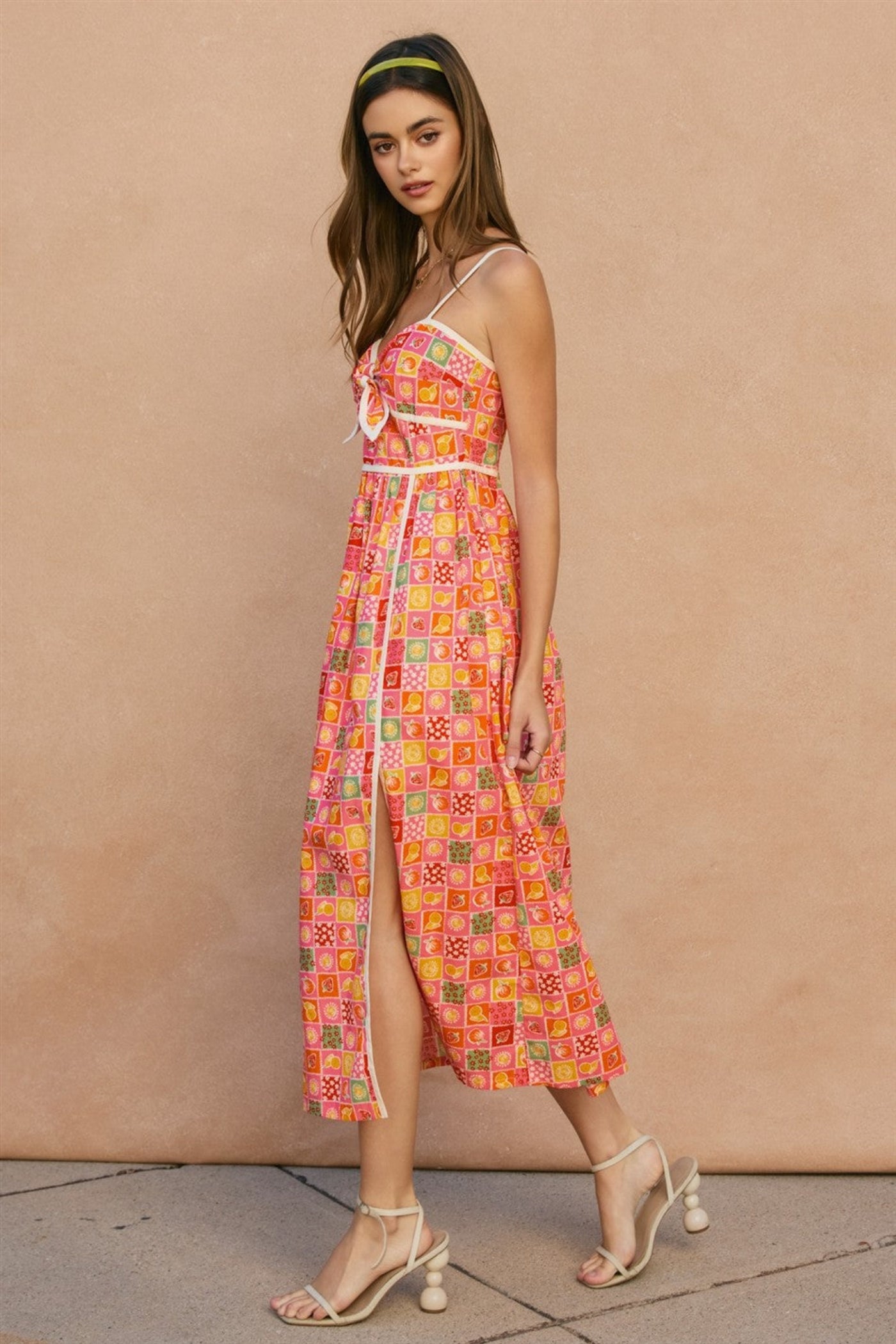 CHECKERED FRUIT MAXI DRESS