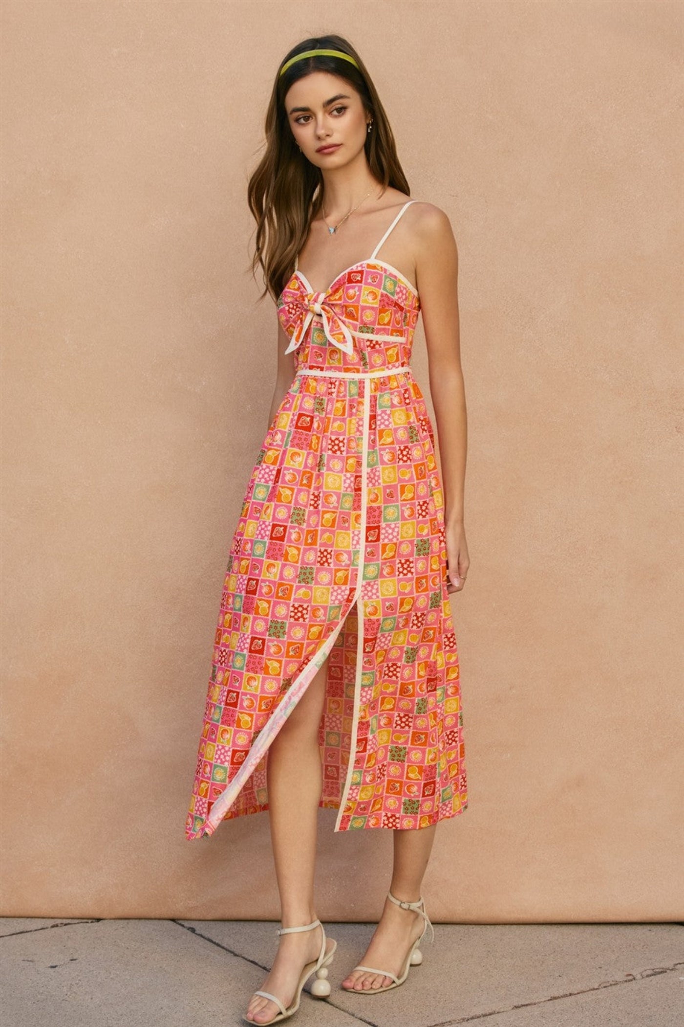 CHECKERED FRUIT MAXI DRESS