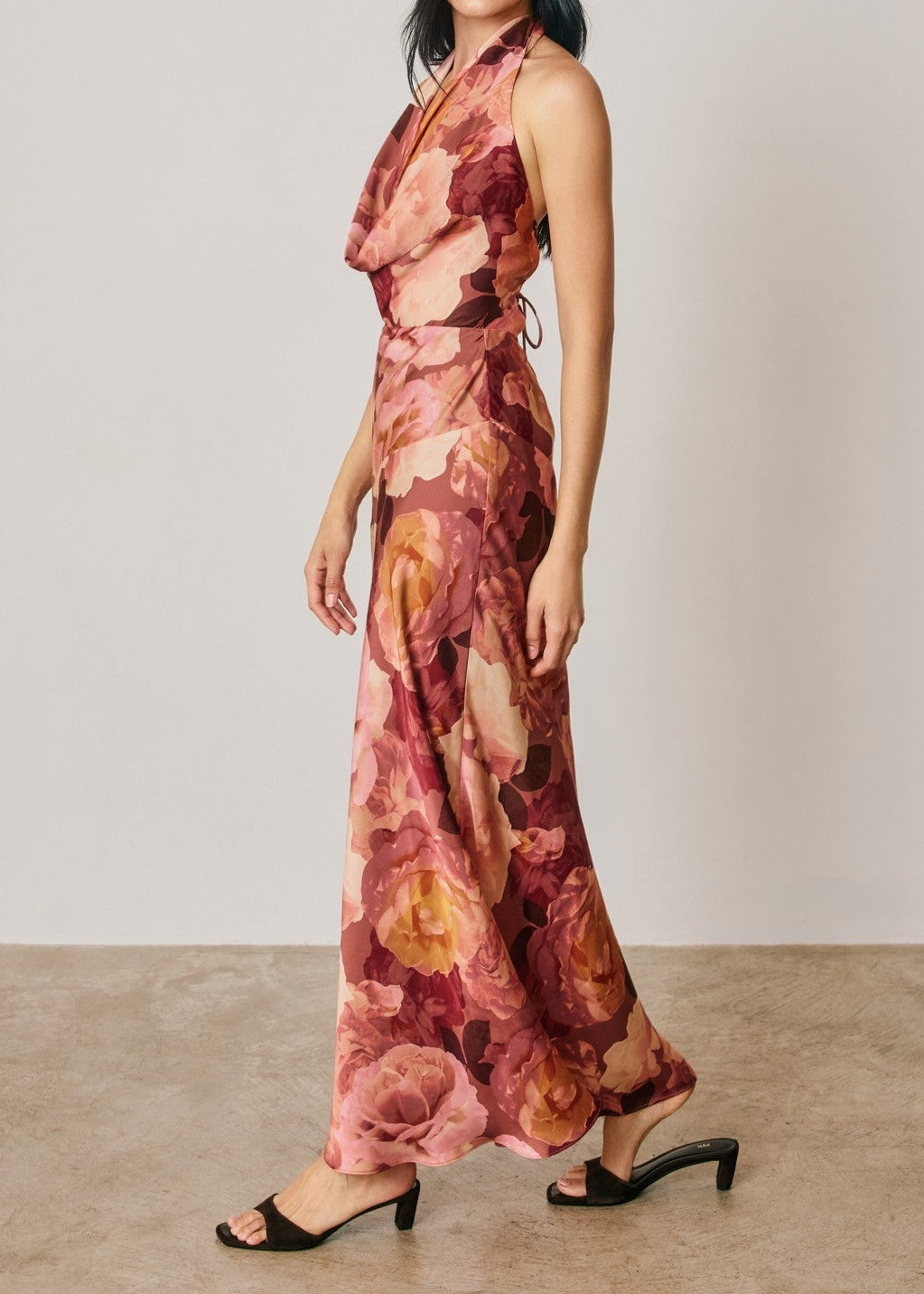 FLORAL HALTER OPEN-BACK MAXI DRESS