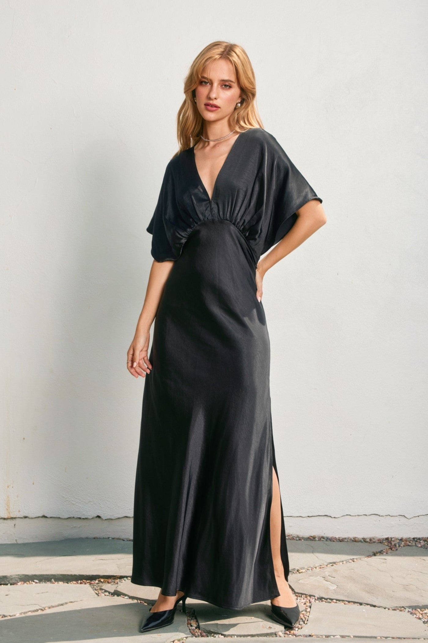 BLACK SATIN MAXI DRESS