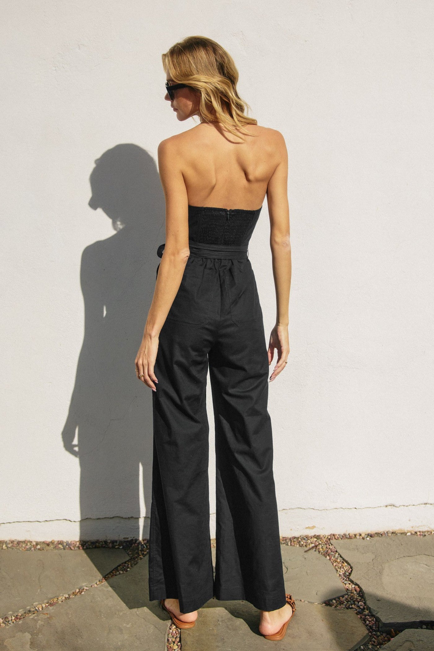 DRESS FORUM STRAPLESS BONING JUMPSUIT SMOCKED BACK MEETING DAY TO NIGHT