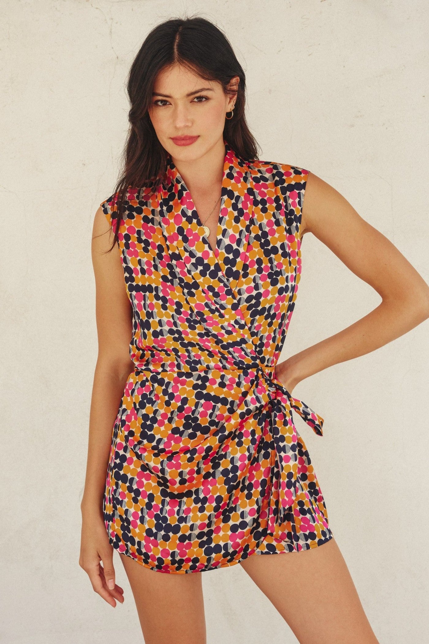 DRESS FORUM READY TO GO SHAWL LAPEL ROMPER – BOLD GEO PRINT