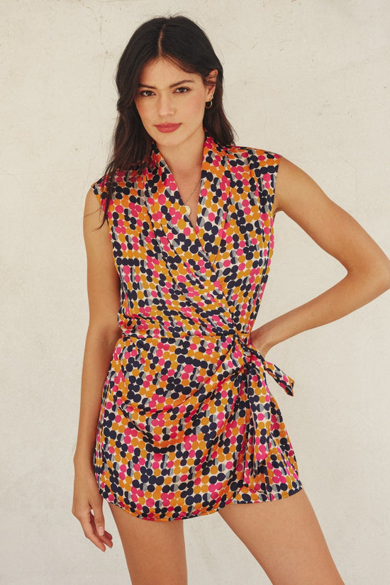 DRESS FORUM READY TO GO SHAWL LAPEL ROMPER – BOLD GEO PRINT