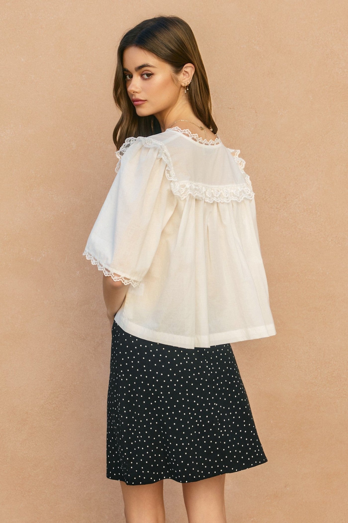JULIANA LACE SHIRRED BLOUSE