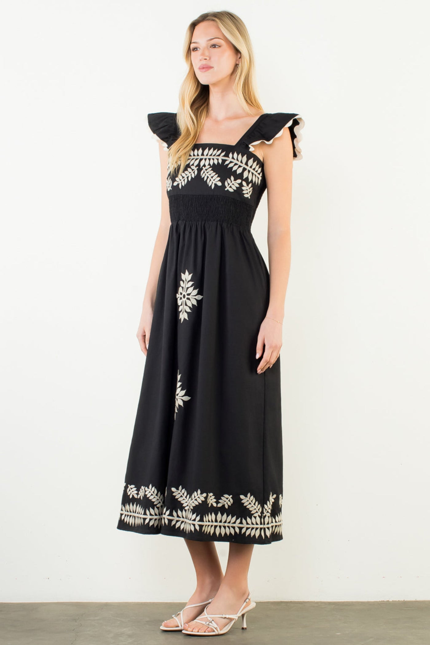 REEMA EMBROIDERED MIDI DRESS