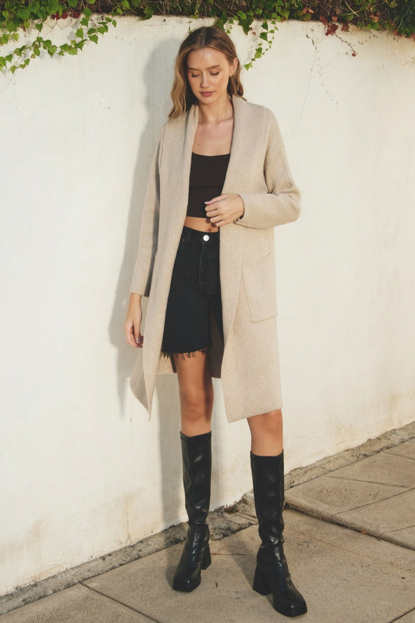 DRESS FORUM COZY LONG CARDIGAN – TAUPE