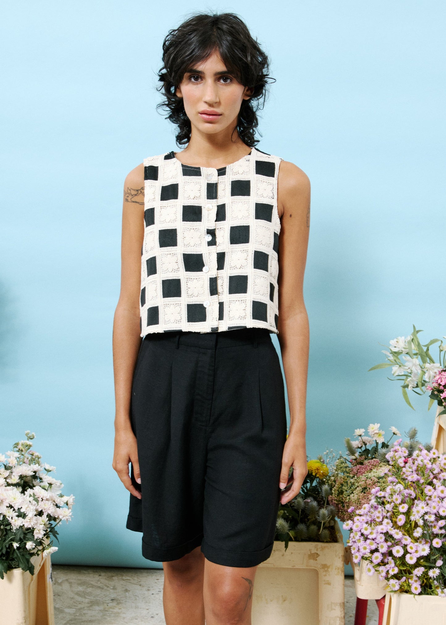 FRNCH LAISSA CROCHET CROP TOP – GINGHAM WITH A TWIST