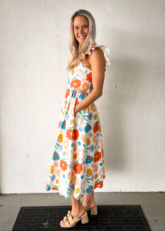 SOFIE THE LABEL DENIM SCALLOP EDGE MIDI DRESS – FLORAL & FEMININE CHARM GIRLY FLORAL DRESS