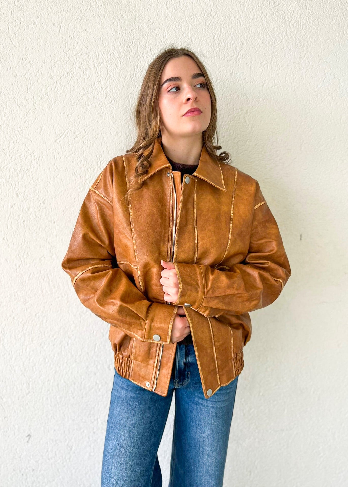 VINTAGE PU BOMBER JACKET