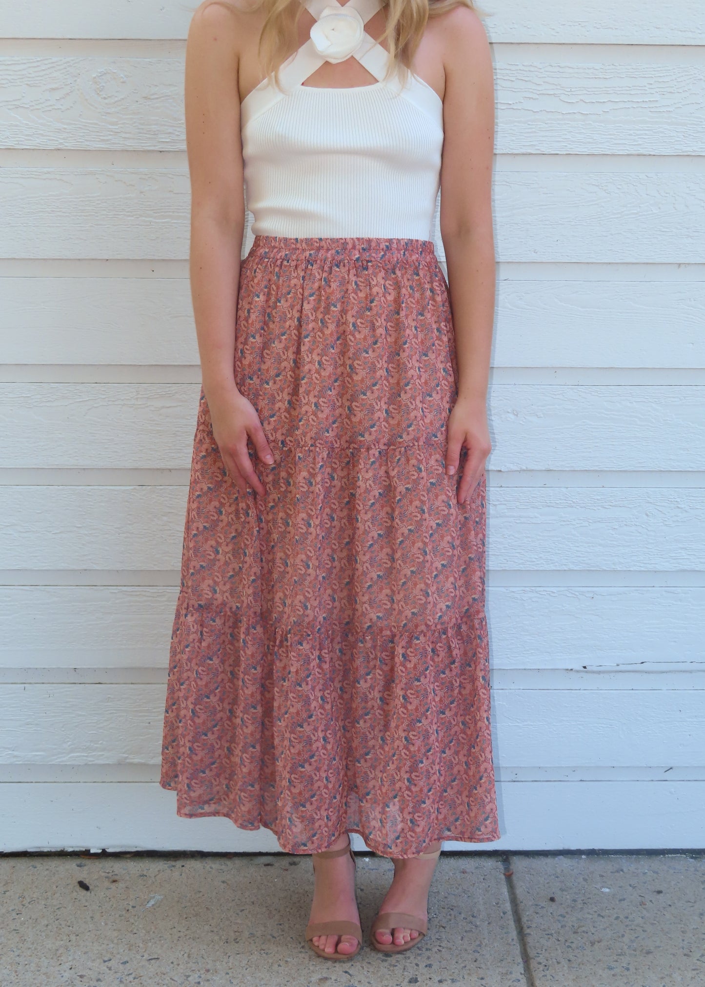 Grade & Gather Tiered Printed Chiffon Skirt