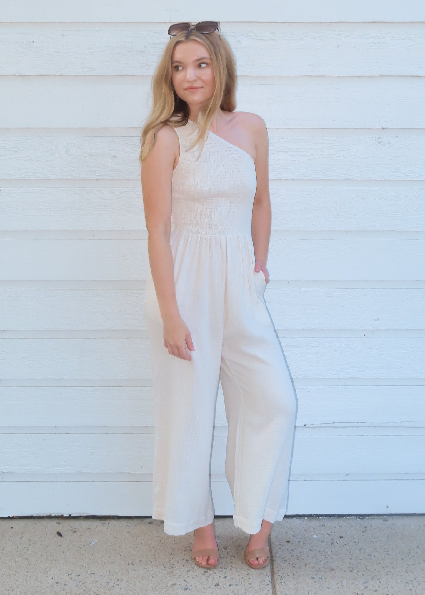 Grade & Gather Gauze One Shoulder Jumpsuit