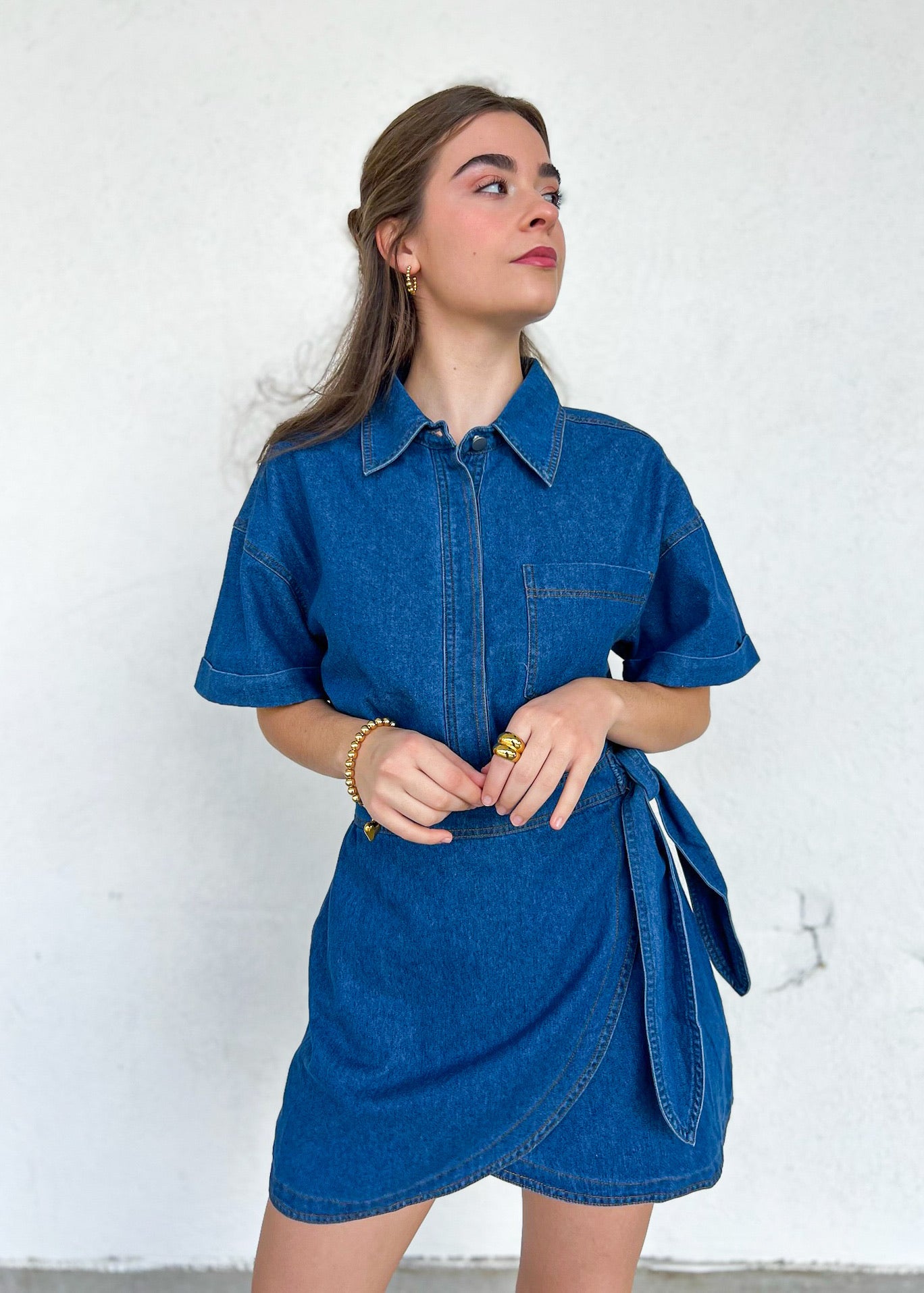 DENIM WRAP MINI DRESS