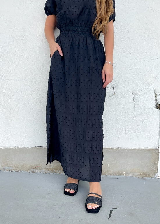 LUCY PARIS SEN TEXTURED MIDI SKIRT – BLACK