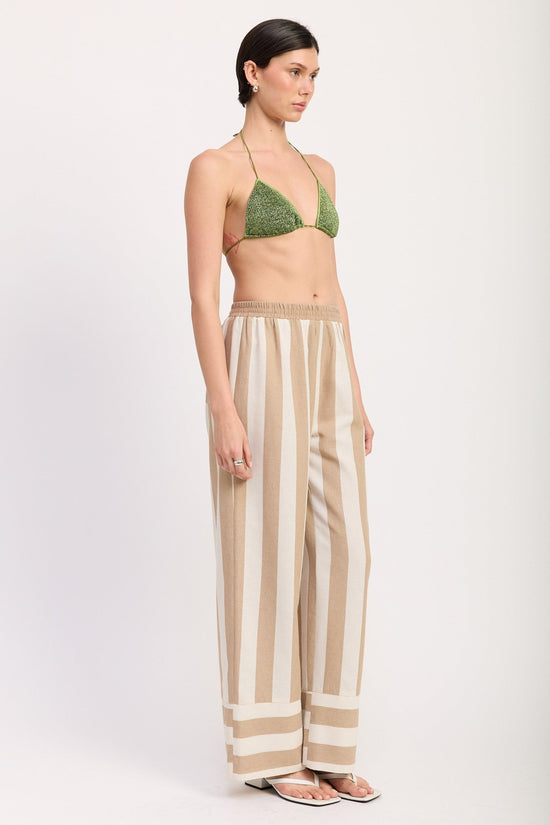 EMORY PARK STRIPED MOCHA STRIPED PANTS CHIC BEACH RESORT PANTS