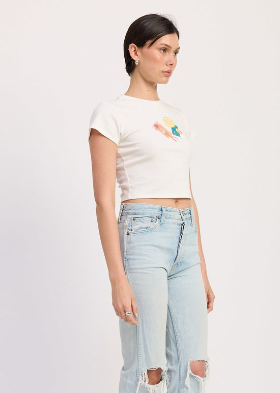 EMORY PARK THE EMBROIDERED GRAPHIC BABY TEE – A CROPPED, STRETCH-COTTON TEE WITH PLAYFUL EDGE