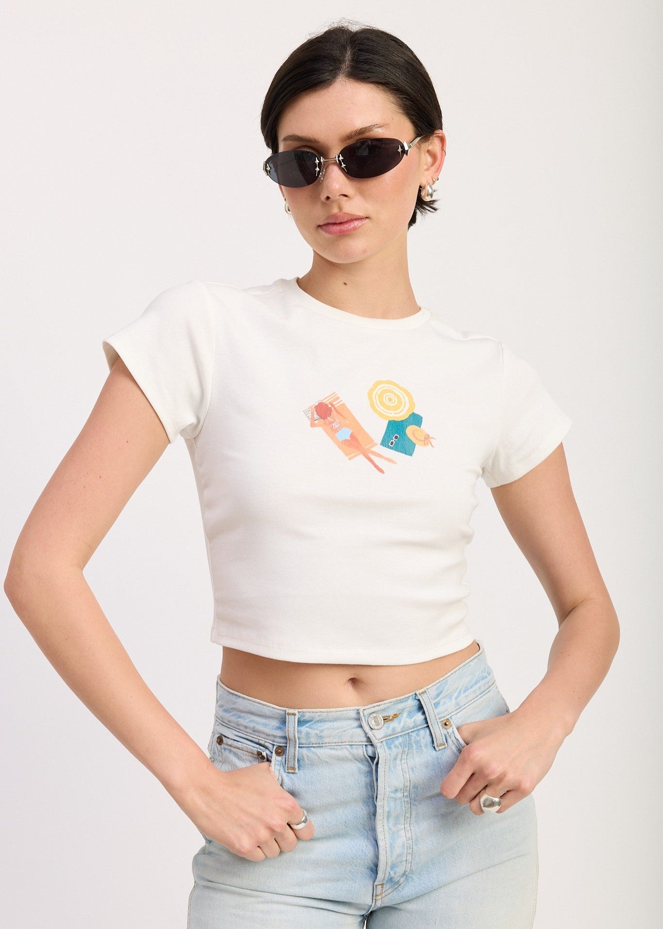 EMORY PARK THE EMBROIDERED GRAPHIC BABY TEE – A CROPPED, STRETCH-COTTON TEE WITH PLAYFUL EDGE