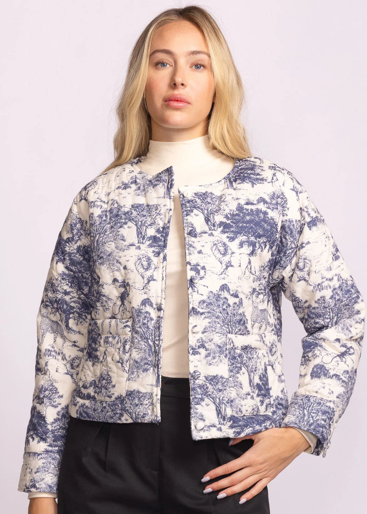 PINK MARTINI TOULON BLUE TOILE DE JOUY QUILTED JACKET