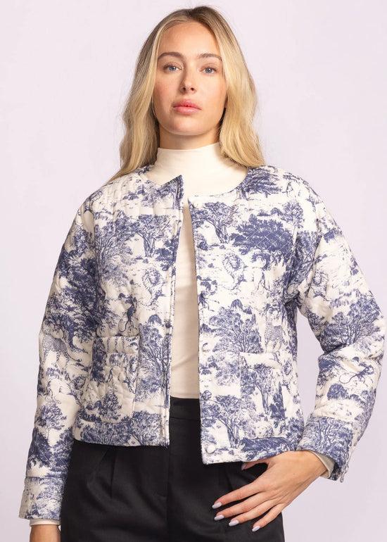 PINK MARTINI TOULON BLUE TOILE DE JOUY QUILTED JACKET