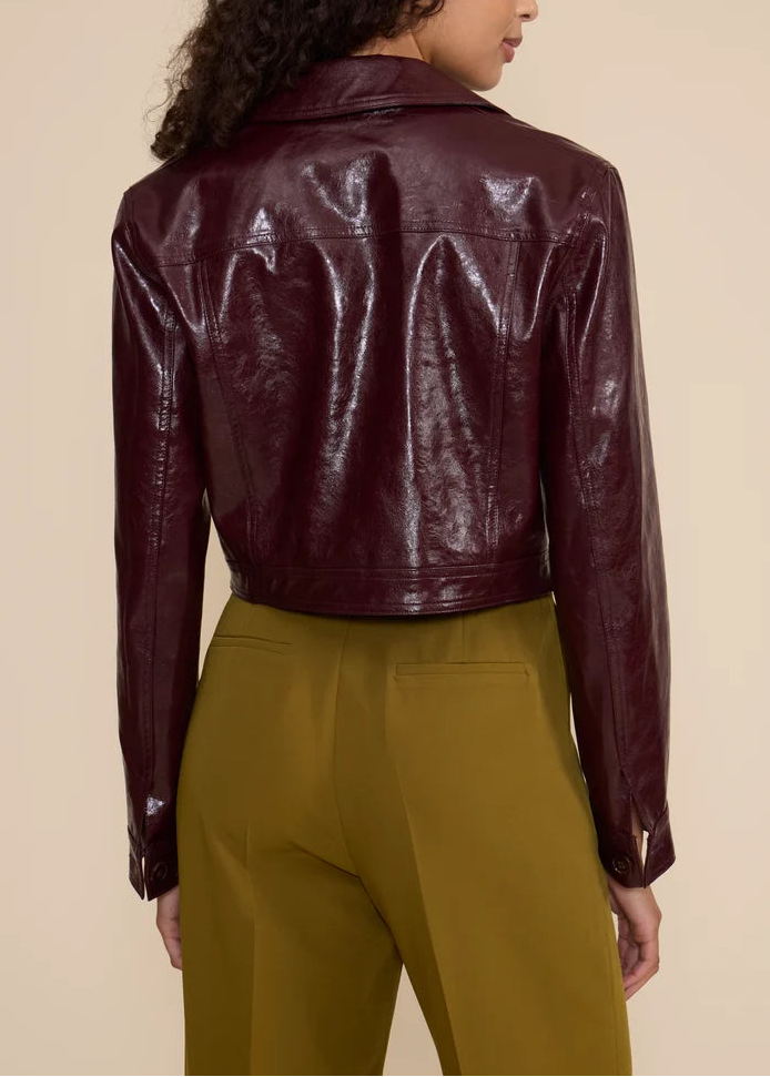 WINE CROPPED FAUX LEATHER JACKET