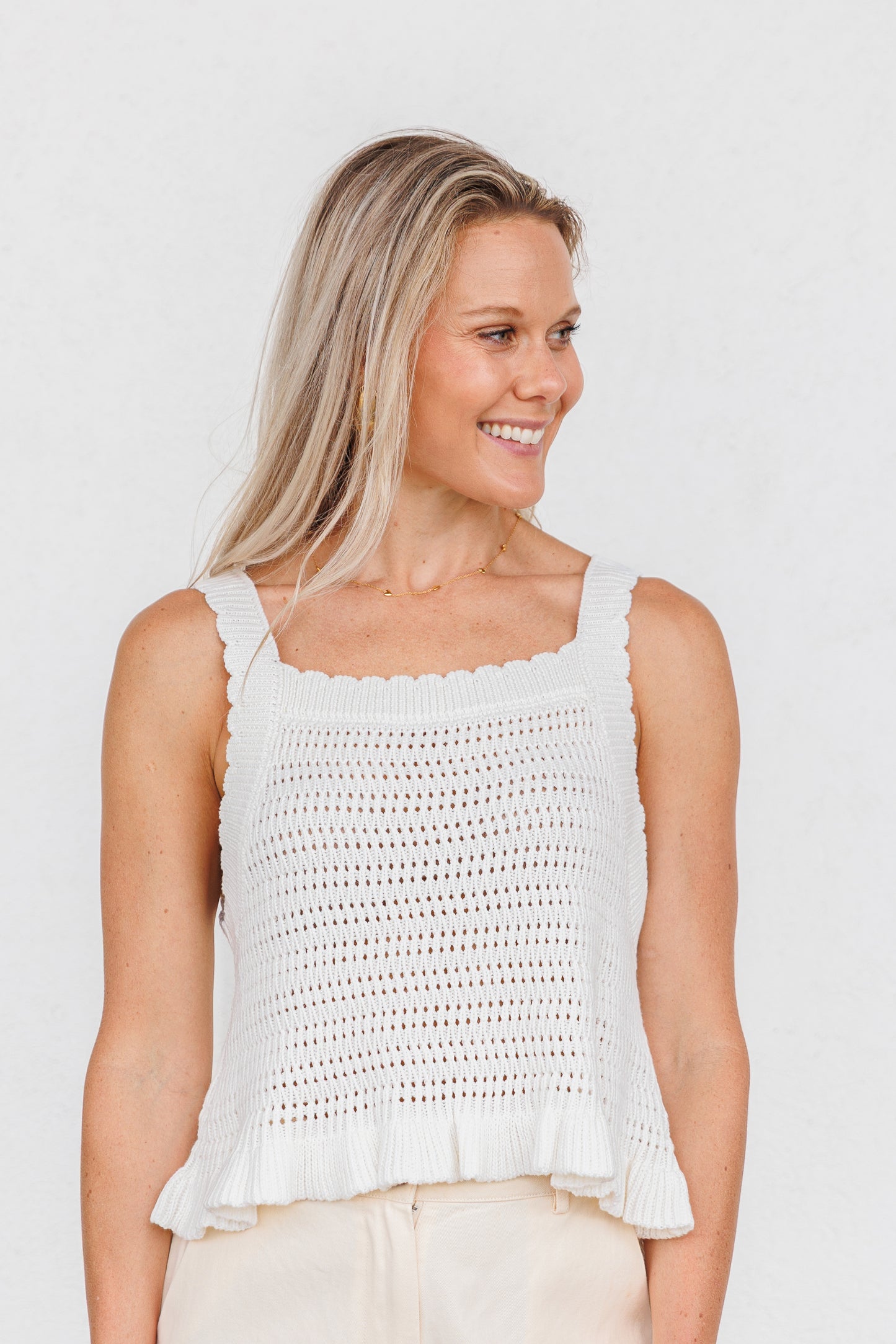 ADALYN REVERSIBLE CROCHET RUFFLE HEM KNIT TOP