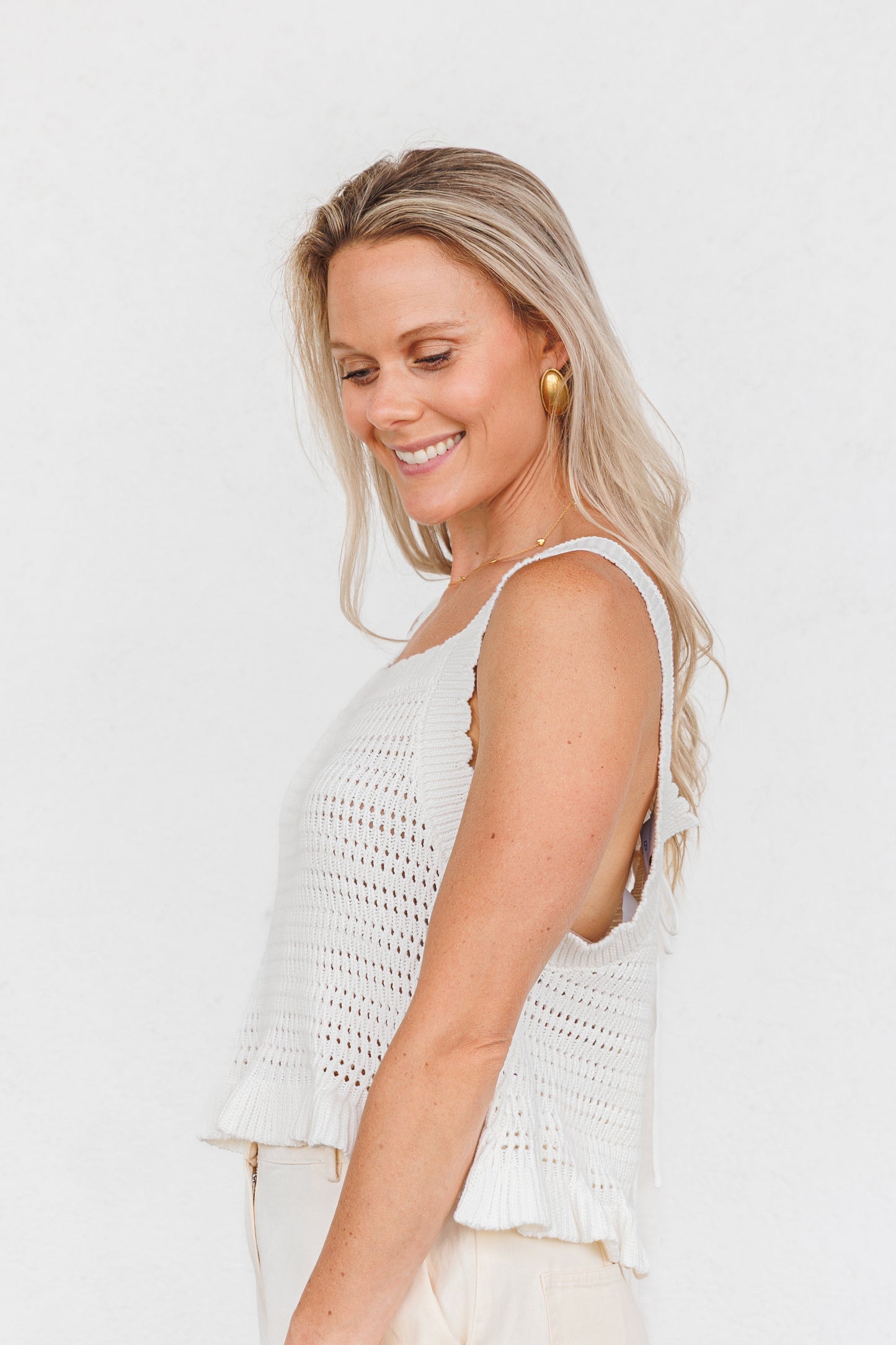 ADALYN REVERSIBLE CROCHET RUFFLE HEM KNIT TOP