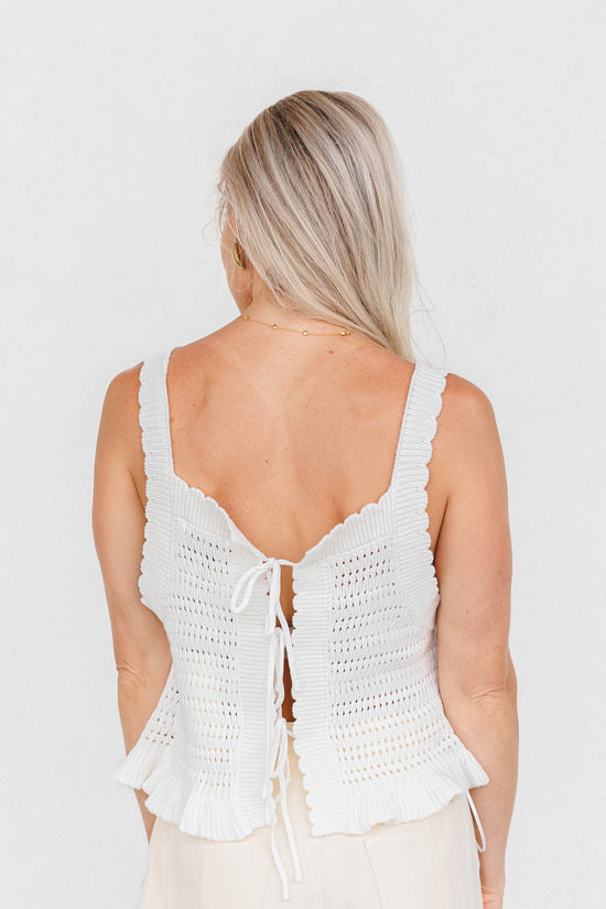 ADALYN REVERSIBLE CROCHET RUFFLE HEM KNIT TOP