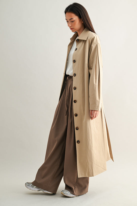 MABLE LONG BUTTON DOWN TRENCH COAT – KHAKI