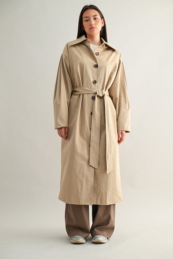 MABLE LONG BUTTON DOWN TRENCH COAT – KHAKI