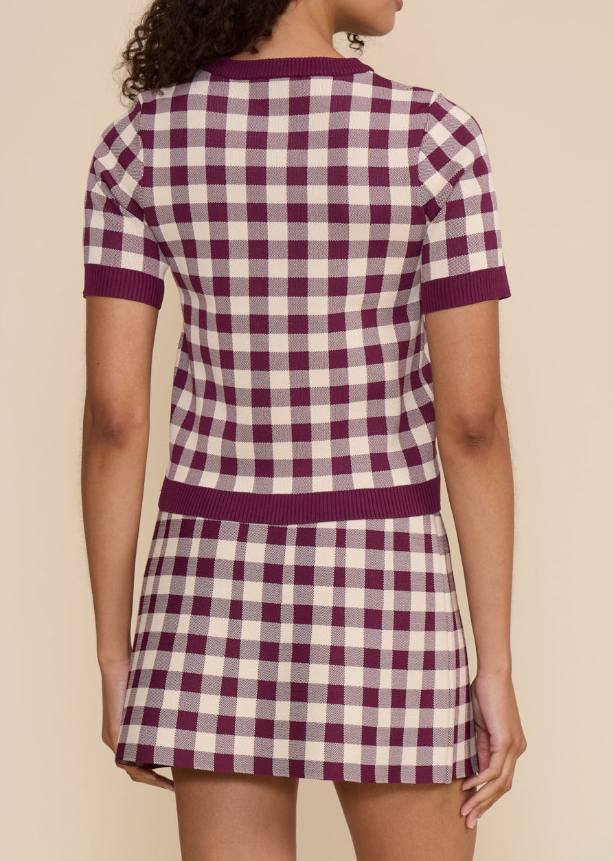 Gingham Short Sleeve Knit Top