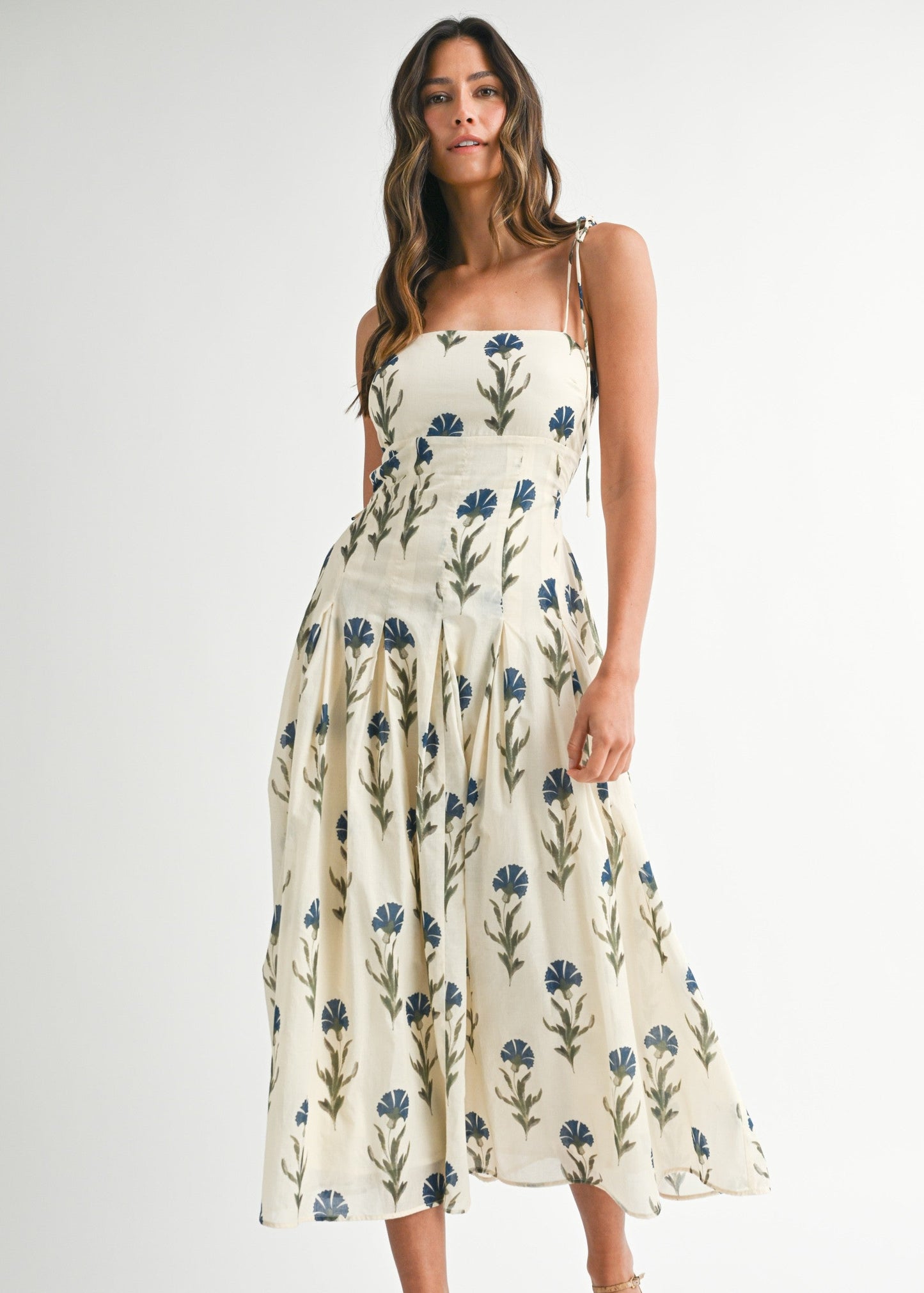 FLORAL TIE-SHOULDER MIDI DRESS
