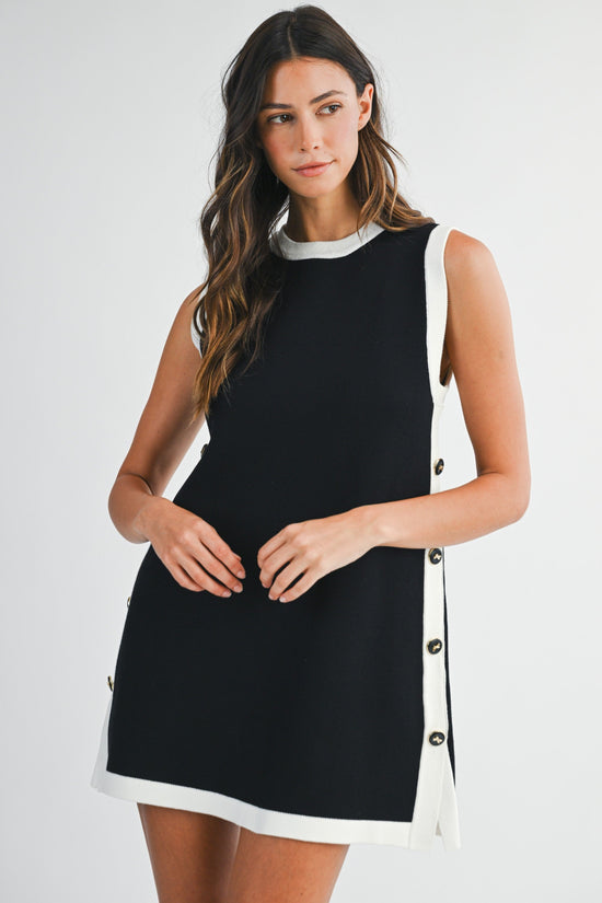 MABLE KNIT CONTRAST TRIM SIDE BUTTON DETAIL MINI DRESS