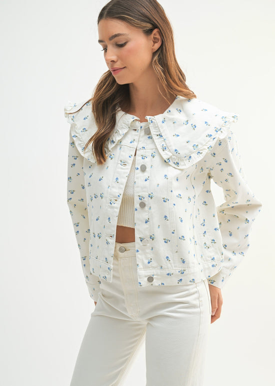 ZOE FLORAL PETER PAN COLLAR DENIM JACKET
