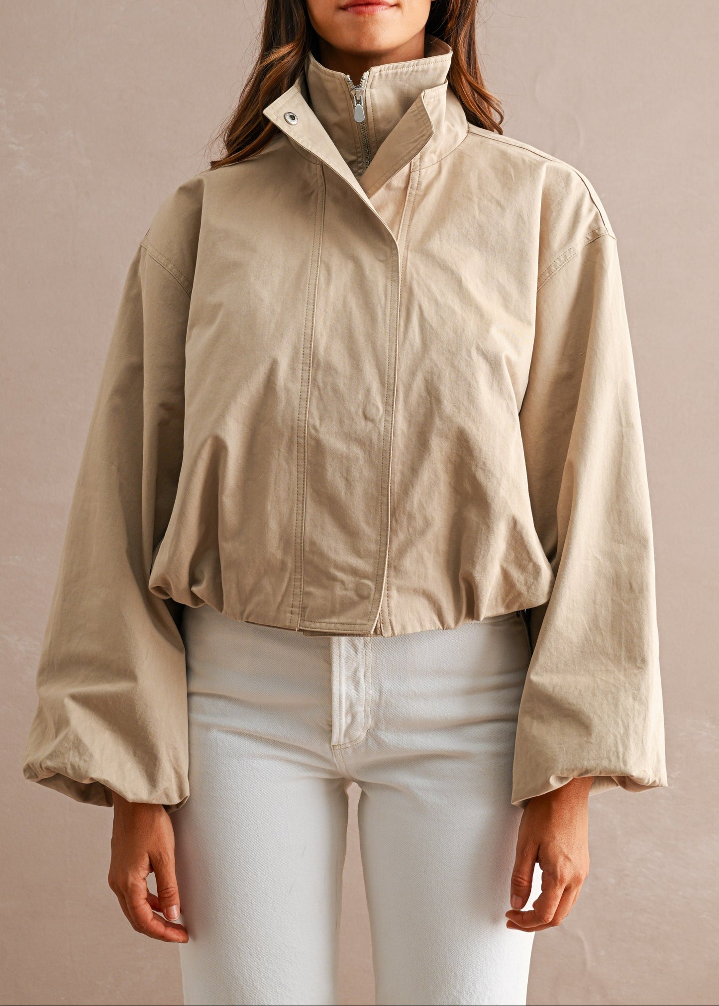TAUPE BUBBLE HEM CROPPED JACKET